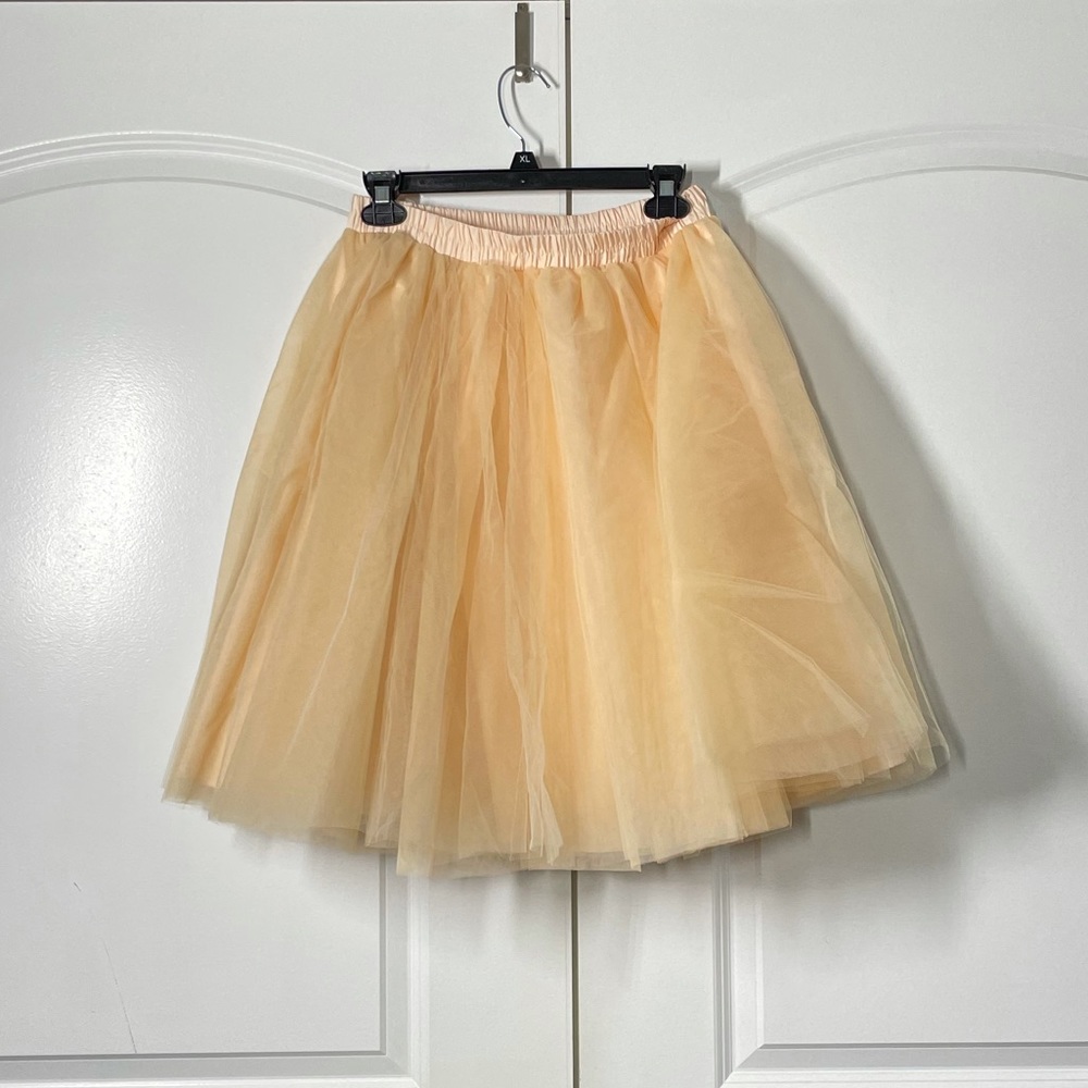 Vintage Knee-Length Lined Tulle Ballerina Skirt Champagne Peach Color - Picture 6 of 12